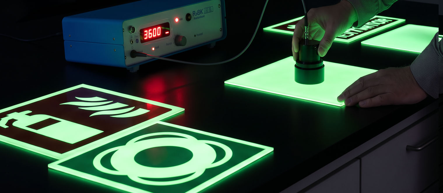 A laboratory photometer measuring the decay of a photoluminescent sample.